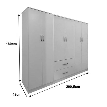 Ντουλάπα εξάφυλλη Athos Ι pakoworld λευκή 200,5x42x180εκ