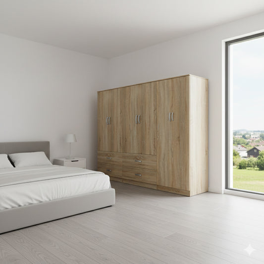 Ντουλάπα εξάφυλλη Athos pakoworld sonoma 240x42x180εκ