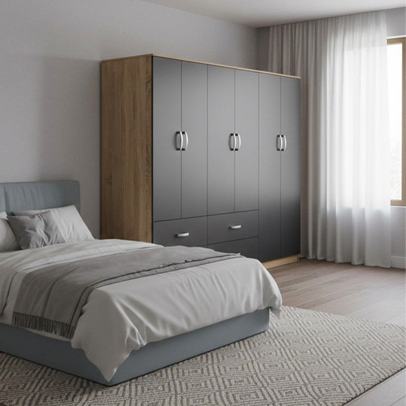 Ντουλάπα εξάφυλλη Athos pakoworld sonoma-ανθρακί 240x42x180εκ