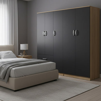 Ντουλάπα πεντάφυλλη Athos I pakoworld sonoma-ανθρακί 170x42x180εκ