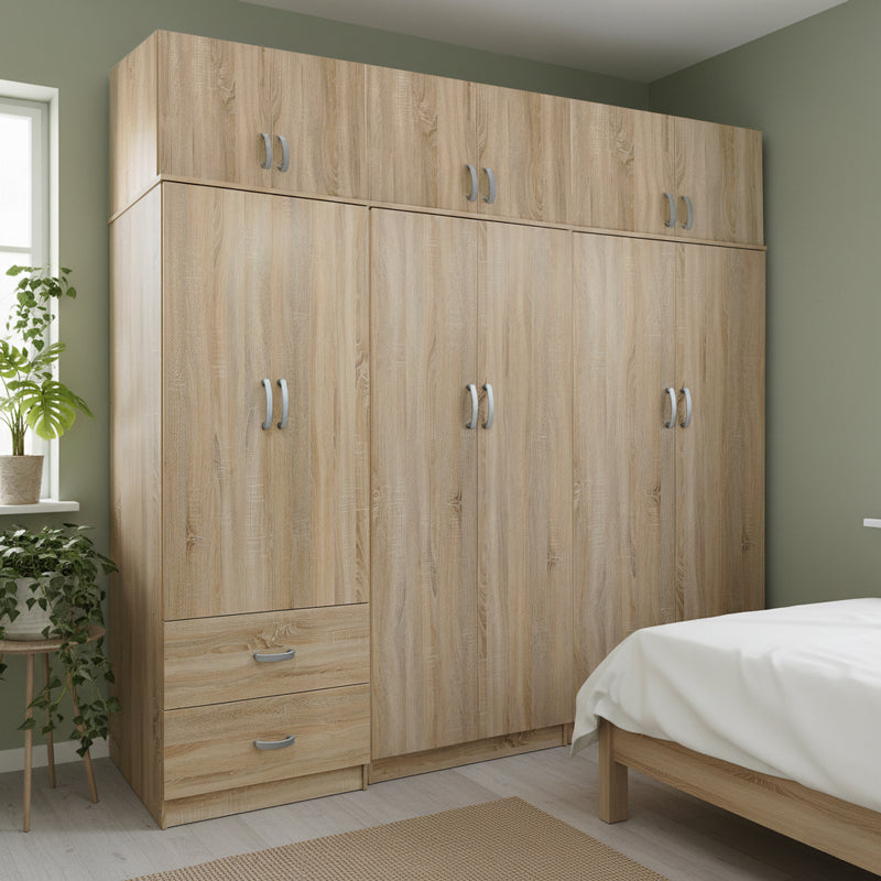 Ντουλάπα εξάφυλλη με πατάρι Athos I pakoworld sonoma 240x42x240εκ