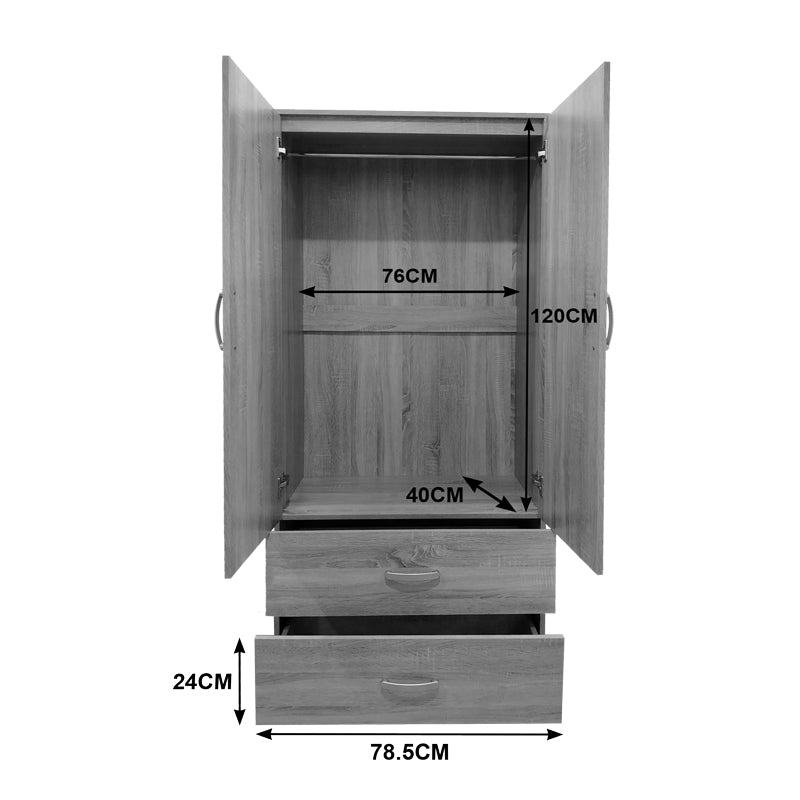 Ντουλάπα εξάφυλλη με πατάρι Athos pakoworld sonoma-ανθρακί 240x42x240εκ
