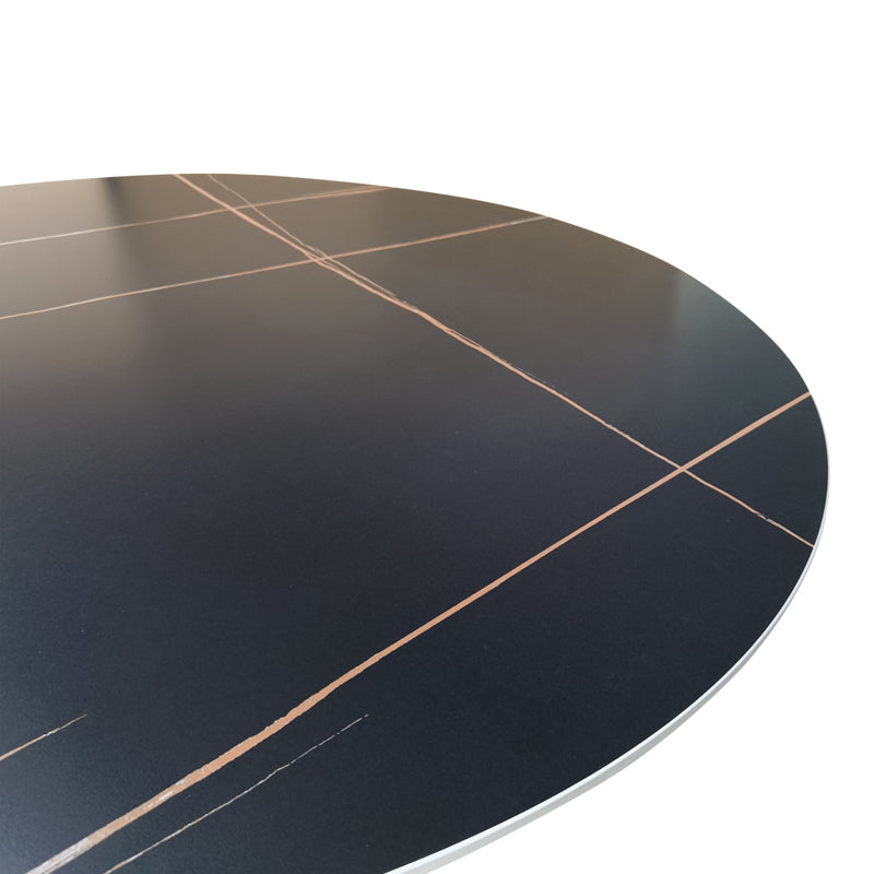 Τραπέζι Orbital pakoworld sintered stone μαύρη όψη μαρμάρου με μαύρα μεταλλικά πόδια Φ120x76εκ