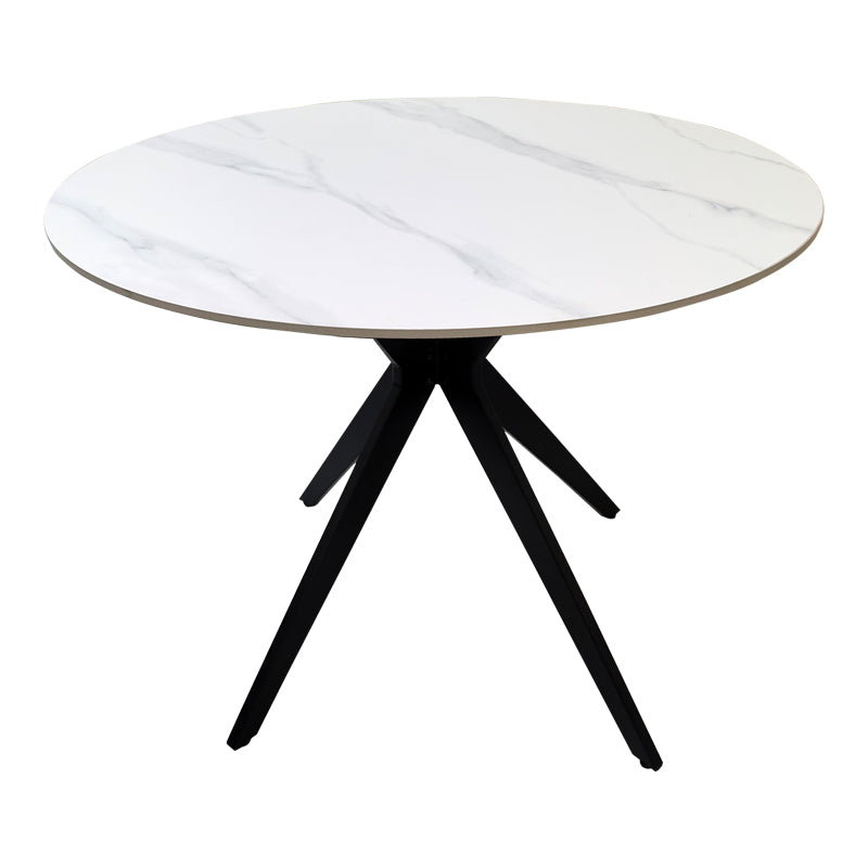 Τραπέζι Orbital pakoworld sintered stone λευκή ματ όψη μαρμάρου με μαύρο μεταλλικό πόδι Φ100x76εκ