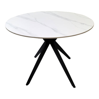 Τραπέζι Orbital pakoworld sintered stone λευκή ματ όψη μαρμάρου με μαύρο μεταλλικό πόδι Φ100x76εκ