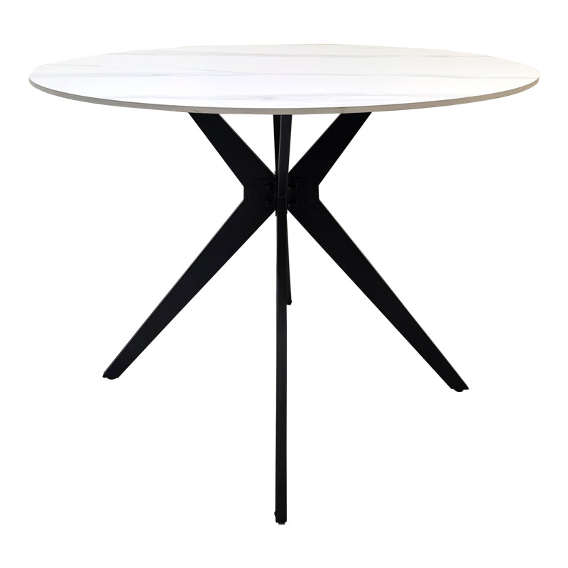Τραπέζι Orbital pakoworld sintered stone λευκή ματ όψη μαρμάρου με μαύρο μεταλλικό πόδι Φ100x76εκ