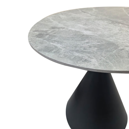 Τραπέζι Flenada pakoworld sintered stone σε γκρι όψη μαρμάρου με μαύρη μεταλλική βάση Φ80x76εκ