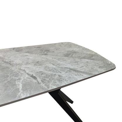 Τραπέζι Ezali pakoworld sintered stone γκρι όψη μαρμάρου με μαύρο μεταλλικό πόδι 140x80x75εκ