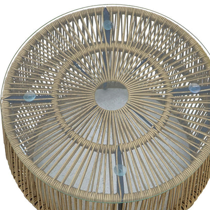 Τραπέζι Adela pakoworld pe wicker-γυαλί σε φυσική απόχρωση Φ47x38εκ