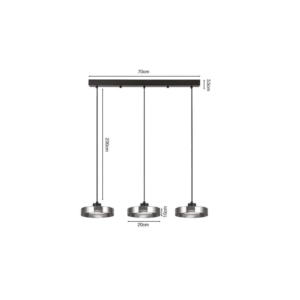 Inlight Κρεμαστό φωτιστικό LED απο μαύρο μέταλλο και φιμέ γυαλί, 70x200cm, 3CCT (Θερμό- Φυσικό- Ψυχρ