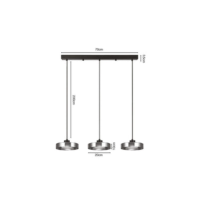Inlight Κρεμαστό φωτιστικό LED απο μαύρο μέταλλο και φιμέ γυαλί, 70x200cm, 3CCT (Θερμό- Φυσικό- Ψυχρ