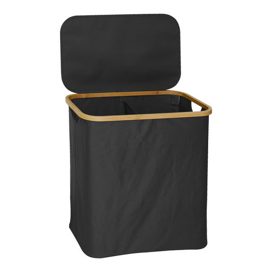 Καλάθι απλύτων Lodge pakoworld μπαμπού-ύφασμα σε γκρι απόχρωση 54x33x60εκ