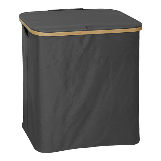 Καλάθι απλύτων Lodge pakoworld μπαμπού-ύφασμα σε γκρι απόχρωση 54x33x60εκ