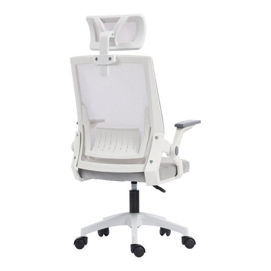 Καρέκλα γραφείου Plymot pakoworld λευκή - mesh γκρι 48x58x112-122εκ