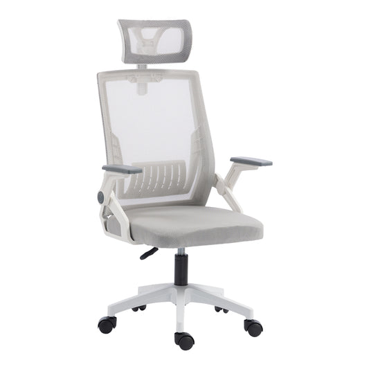 Καρέκλα γραφείου Plymot pakoworld λευκή - mesh γκρι 48x58x112-122εκ