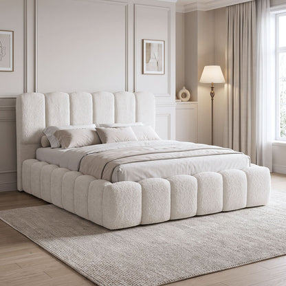 Κρεβάτι διπλό Narnia pakoworld κρεμ μπουκλέ ύφασμα 160x200εκ