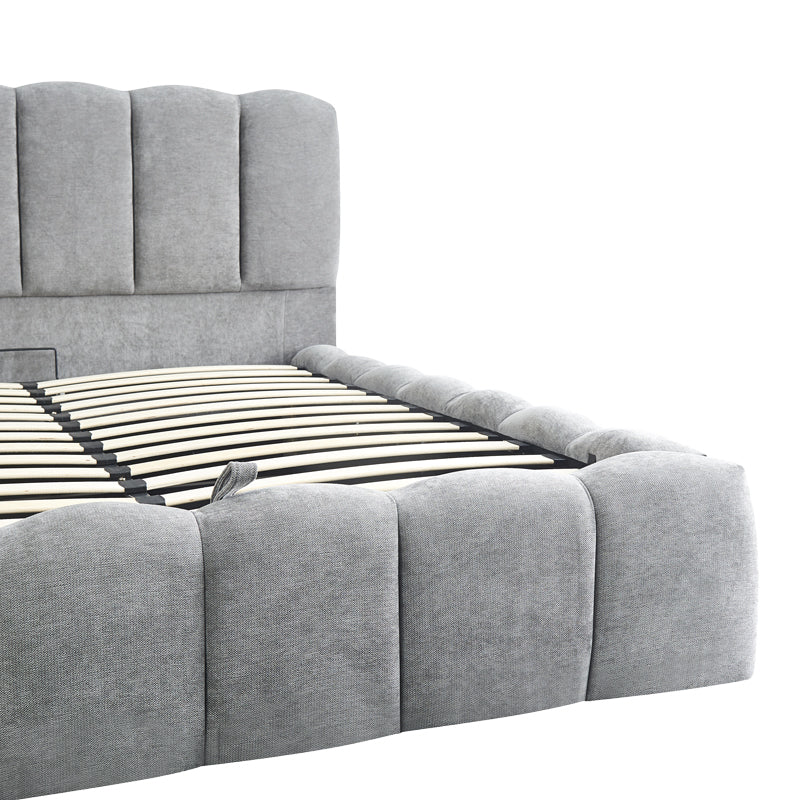 Κρεβάτι διπλό Narnia pakoworld γκρι μπουκλέ ύφασμα 160x200εκ
