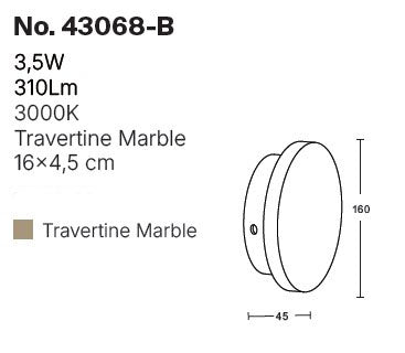 InLight Επιτοίχιο φωτιστικό γκρι από travertine marble LED 3.5W D:16cm (43068-B)