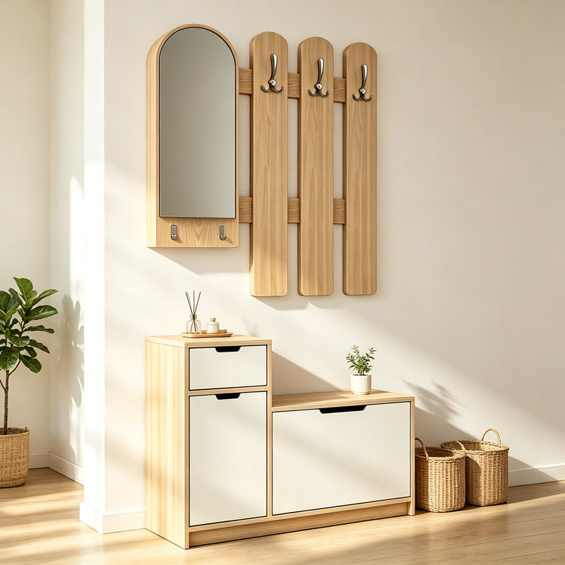 Έπιπλο εισόδου Kenty pakoworld με καθρέπτη sonoma με λευκό MDF 100x28x110εκ