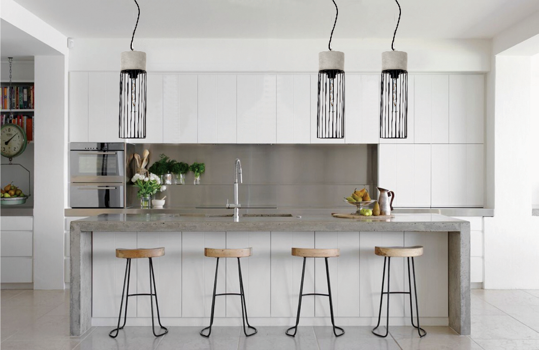 InLight Κρεμαστό φωτιστικό γκρι από τσιμέντο και μαύρο μέταλλο 1XE27 D:12cm (4406)