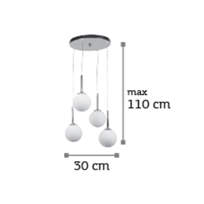 InLight Κρεμαστό φωτιστικό από χρώμιο μέταλλο και λευκή οπαλίνα 4XG9 D:30cm (4515-4 ΡΟΖΕΤΑ)