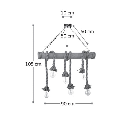 InLight Κρεμαστό φωτιστικό από καφέ σχοινί και μπαμπού 6XE27 D:90cm (5307-6)