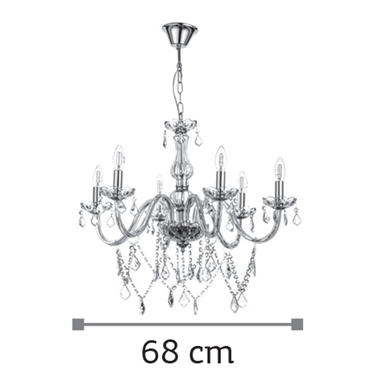 InLight Κρεμαστό φωτιστικό από διάφανο γυαλί και κρύσταλλα 6XE14 D:68cm (5314-6-CLEAR)