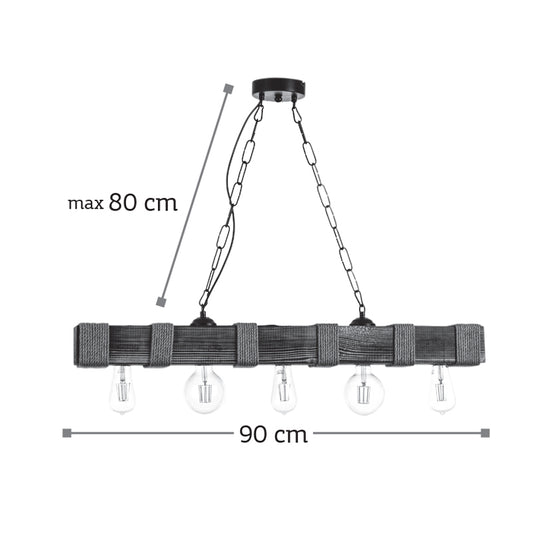 InLight Κρεμαστό φωτιστικό από ξύλο και σχοινί 5XE27 D:90cm (5318-5)