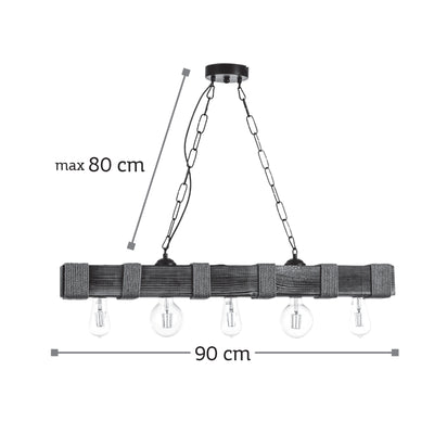 InLight Κρεμαστό φωτιστικό από ξύλο και σχοινί 5XE27 D:90cm (5318-5)
