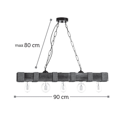 InLight Κρεμαστό φωτιστικό από ξύλο και σχοινί 5XE27 D:90cm (5318-5)