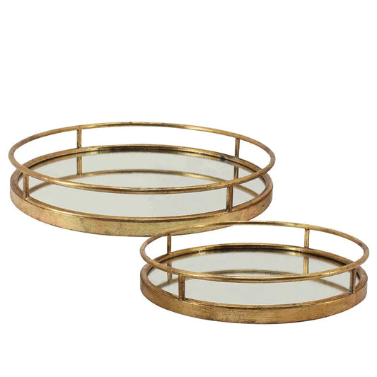 ΜΕΤΑΛΛΙΚΟΙ ΔΙΣΚΟΙ ΣΕΤ/2 ΜΕ ΚΑΘΡΕΠΤΗ ΣΤΡΟΓΓΥΛΟI ΧΡΥΣΟ ΠΑΛΑΙΩΜΕΝΟ ΧΕΡΟΥΛΙ - MARHOME 15-94906