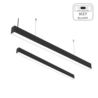 Inlight Κρεμαστό φωτιστικό LED 40W 3CCT (By Switch) από αλουμίνιο σε μαύρη απόχρωση D:120cm (6072-120-BL)