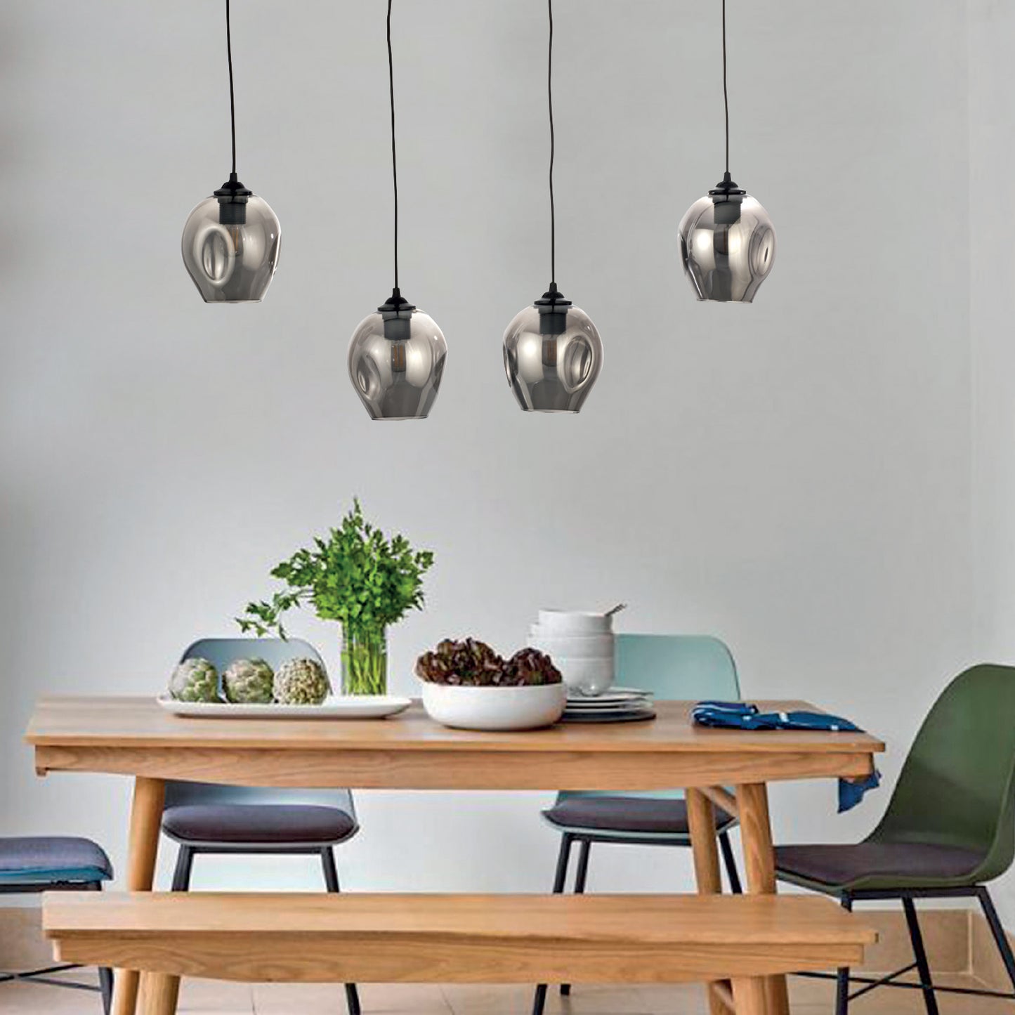 InLight Κρεμαστό φωτιστικό από μαύρο μέταλλο και φιμέ γυαλί 4XE27 D:80cm (4474-4-BL ΡΑΓΑ)