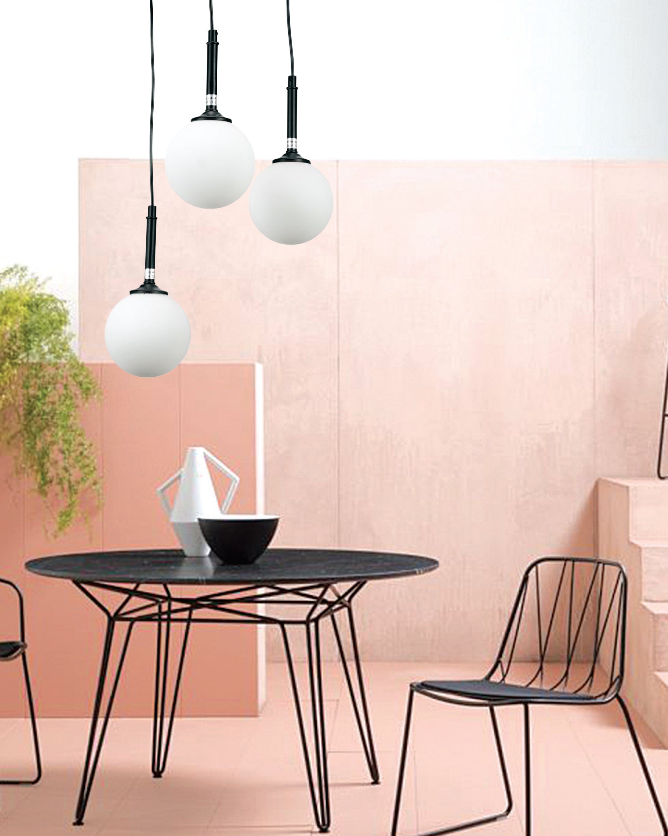 InLight Κρεμαστό φωτιστικό από χρώμιο μέταλλο και λευκή οπαλίνα 3XG9 D:30cm (4515-3 ΡΟΖΕΤΑ)