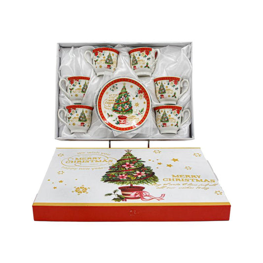ΧΡΙΣΤΟΥΓΕΝΝΙΑΤΙΚΟ ΚΕΡΑΜΙΚO ΣΕΤ ΚΑΦΕ 6 ΤΕΜ ΣΕ ΚΟΥΤΙ Fylliana FL909017 ΛΕΥΚΟ-ΚΟΚΚΙΝΟ ΧΡΩΜΑ 6x6εκ