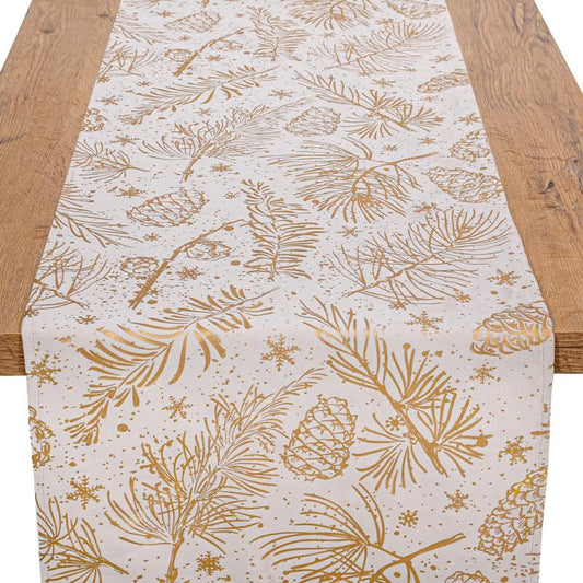 ΔΙΑΚΟΣΜΗΤΙΚΗ ΧΡΙΣΤΟΥΓΕΝΝΙΑΤΙΚΗ ΤΡΑΒΕΡΣΑ Fylliana FL286 ΜΠΕΖ ΜΕ ΧΡΥΣΟ 40x140εκ