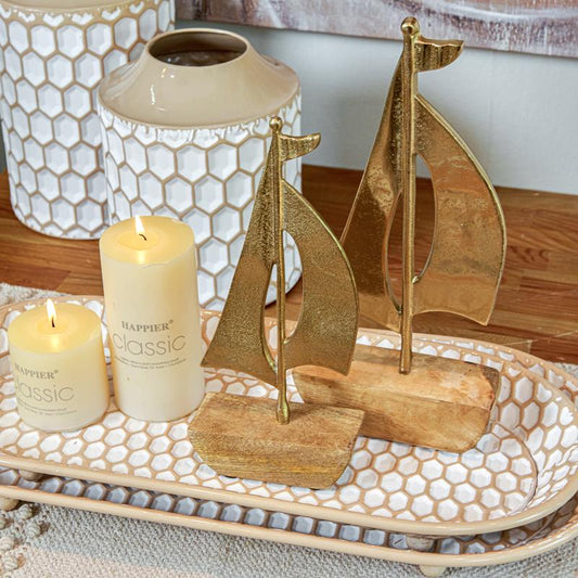 ΔΙΑΚΟΣΜΗΤΙΚΟ ΑΛΟΥΜΙΝΙΟΥ Fylliana Boat 1827 ΜΕ ΞΥΛΙΝΗ ΒΑΣH ΧΡΥΣΟ ΧΡΩΜΑ 15x5x35εκ