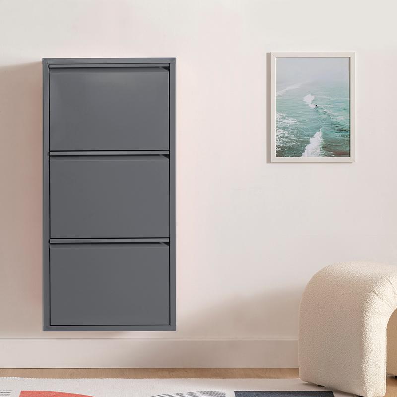 ΜΕΤΑΛΛΙΚΗ ΠΑΠΟΥΤΣΟΘΗΚΗ 3 ΘΕΣΕΩΝ FYLLIANA ΓΚΡΙ ΧΡΩΜΑ 50x15x104εκ