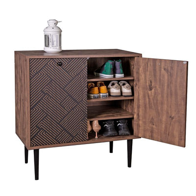 ΠΑΠΟΥΤΣΟΘΗΚΗ Fylliana "Home" 2227 ΜΕ 2 ΠΟΡΤΕΣ ΚΑΙ 4 ΡΑΦΙΑ ΜΑΥΡΟ GREY OAK-ΜΑΥΡΟ 75x37x75εκ