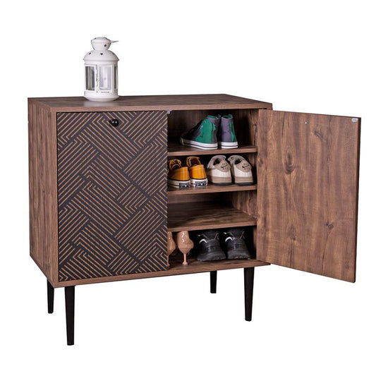 ΠΑΠΟΥΤΣΟΘΗΚΗ Fylliana "Home" 2227 ΜΕ 2 ΠΟΡΤΕΣ ΚΑΙ 4 ΡΑΦΙΑ ΜΑΥΡΟ GREY OAK-ΜΑΥΡΟ 75x37x75εκ