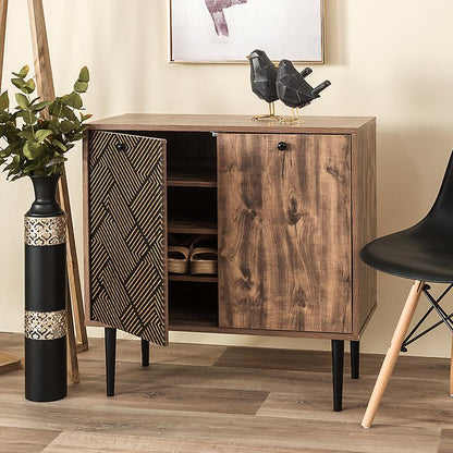 ΠΑΠΟΥΤΣΟΘΗΚΗ Fylliana "Home" 2227 ΜΕ 2 ΠΟΡΤΕΣ ΚΑΙ 4 ΡΑΦΙΑ ΜΑΥΡΟ GREY OAK-ΜΑΥΡΟ 75x37x75εκ