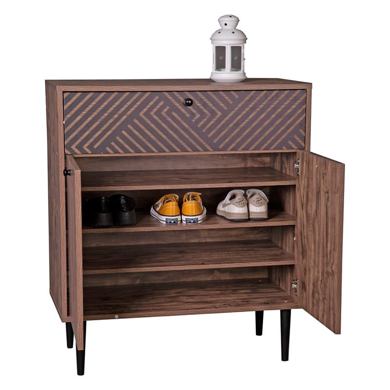 ΠΑΠΟΥΤΣΟΘΗΚΗ Fylliana "Home" 2228 ΜΕ 2 ΠΟΡΤΕΣ 4 ΡΑΦΙΑ ΚΑΙ 1 ΣΥΡΤΑΡΙ ΜΑΥΡΗ GREY OAK-ΜΑΥΡΗ 78x37x89εκ