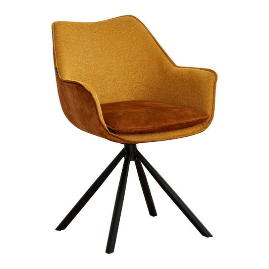 ΠΕΡΙΣΤΡΕΦΟΜΕΝΗ ΚΑΡΕΚΛΑ Fylliana FL5064 ΜΕ ΜΕΤΑΛΛΙΚΑ ΠΟΔΙΑ ΚΑΙ ΚΙΤΡΙΝΟ ΧΡΩΜΑ ΥΦΑΣΜΑΤΟΣ 62x61,5x84εκ