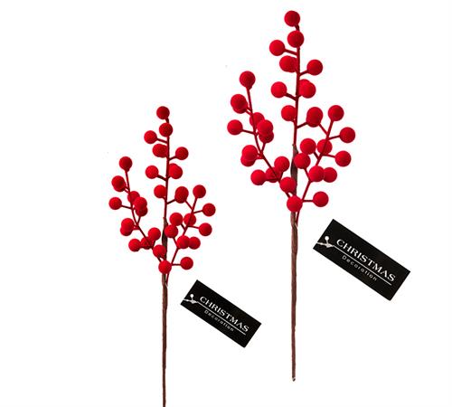 Κλαδί berries βελουτέ (φλοκ) κόκκινο 32cm 27859 | ZAROS