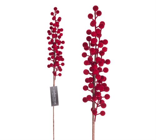 Κλαδί berries βελουτέ (φλοκ) κόκκινο 60cm 27860 | ZAROS