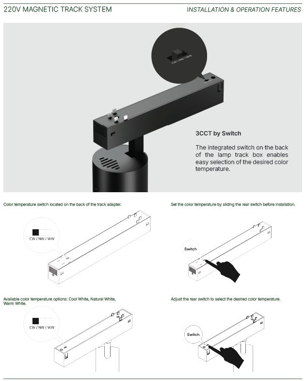 Inlight Φωτιστικό spot LED 10W, 3CCT, 24° για μαγνητική ράγα 220V, σε μαύρη απόχρωση D:6x9.5cm (TM20100)