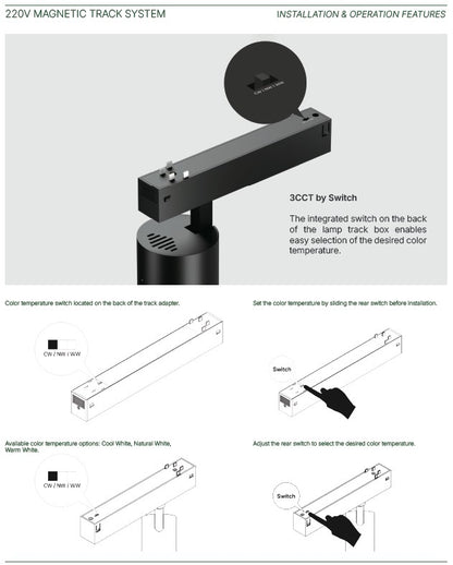 Inlight Φωτιστικό spot LED 10W, 3CCT, 24° για μαγνητική ράγα 220V, σε μαύρη απόχρωση D:6x9.5cm (TM20100)