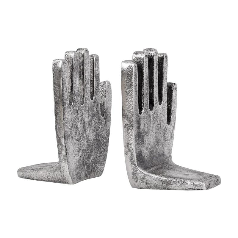 ΣΕΤ 2 ΒΙΒΛΙΟΣΤΑΤΕΣ ΜΕΤΑΛΛΙΚΟΙ "Χέρια" Fylliana FL76638 ΑΣΗΜΙ ΑΝΤΙΚΕ ΧΡΩΜΑ 11x9x15εκ