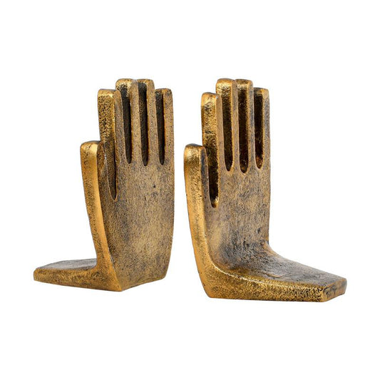 ΣΕΤ 2 ΒΙΒΛΙΟΣΤΑΤΕΣ ΜΕΤΑΛΛΙΚΟΙ "Χέρια" Fylliana FL76638 ΧΡΥΣΟ ΑΝΤΙΚΕ ΧΡΩΜΑ 11x9x15εκ