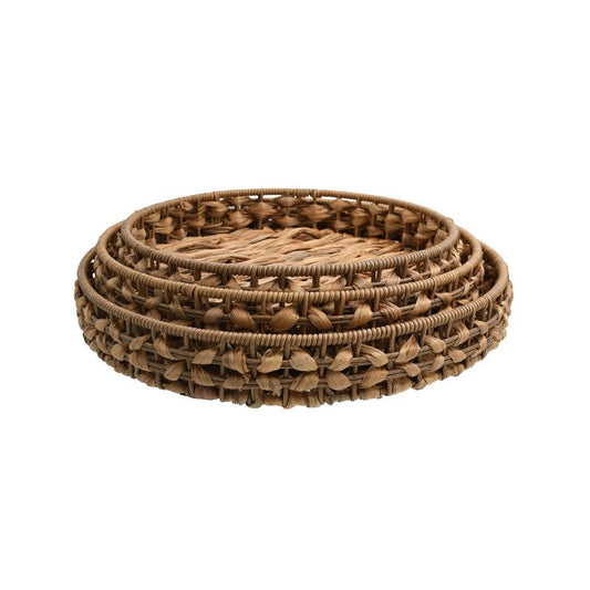 ΣΕΤ 3 ΨΑΘΙΝΟΙ ΔΙΣΚΟΙ Fylliana Boho FL24361 ΦΥΣΙΚΟ ΧΡΩΜΑ 39x39x6εκ & 34x5.5εκ & 30x5.5εκ